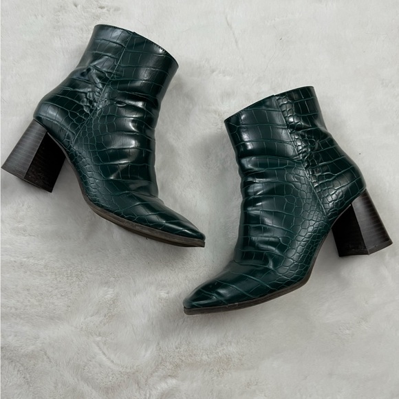 INC Green Croc Embossed Ankle Boots Block Heel Chunky Glam Side Zip Size 7.5 - Picture 8 of 8